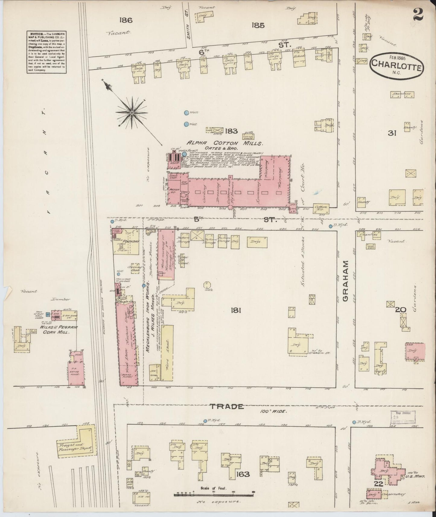 Sanborn Fire Insurance Map from Charlotte, Mecklenburg County, North Carolina (1885), Sheet #0002 - Complete Map Set gallery image, historic Sanborn map, vintage wall art, North Carolina North Carolina