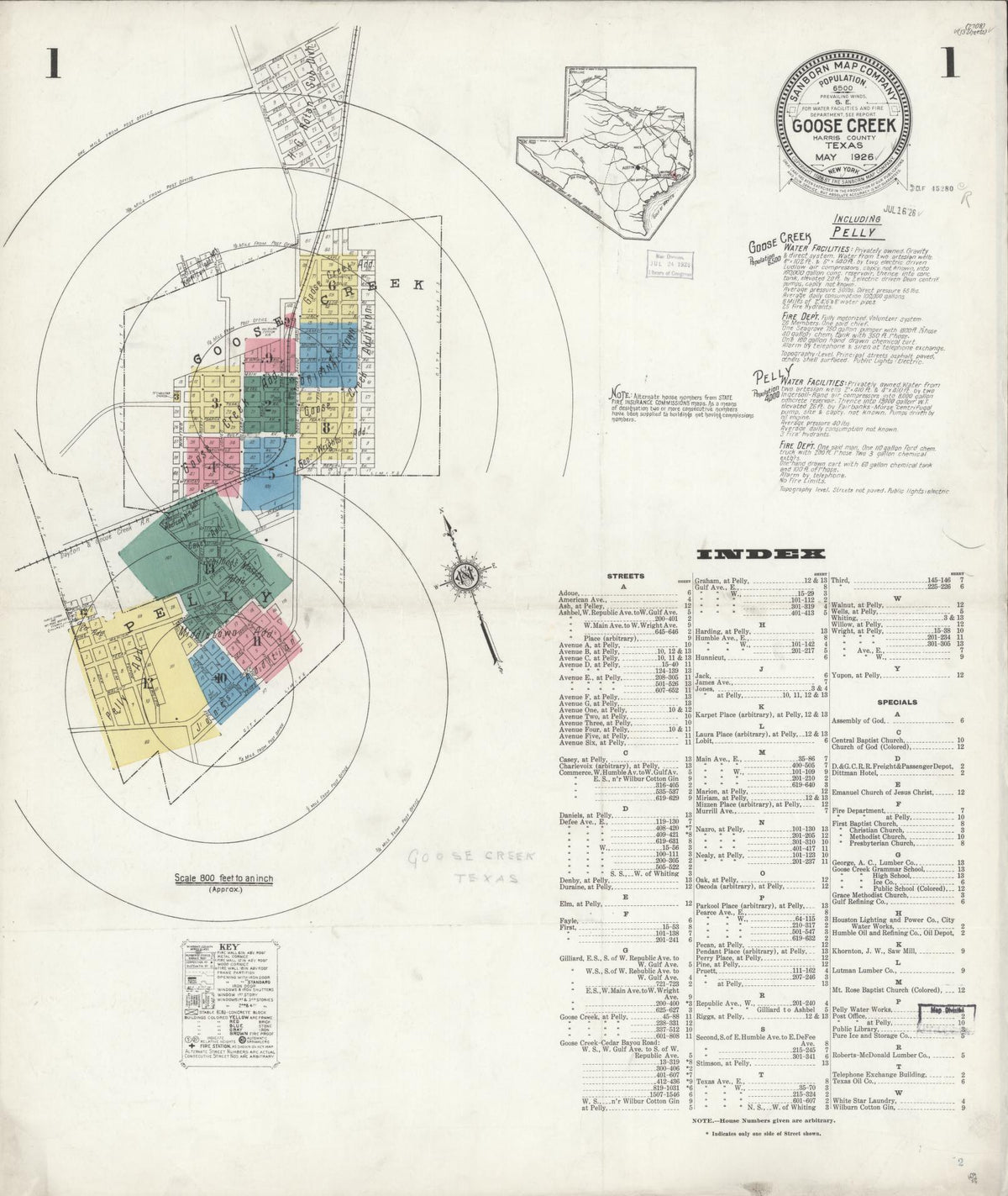 Sanborn Fire Insurance Map from Goose Creek, Harris County, Texas (1926), Sheet #0001 - Historic Sanborn Fire Insurance Map Print, vintage old map wall art, antique decor, genealogy gift, Texas Texas map