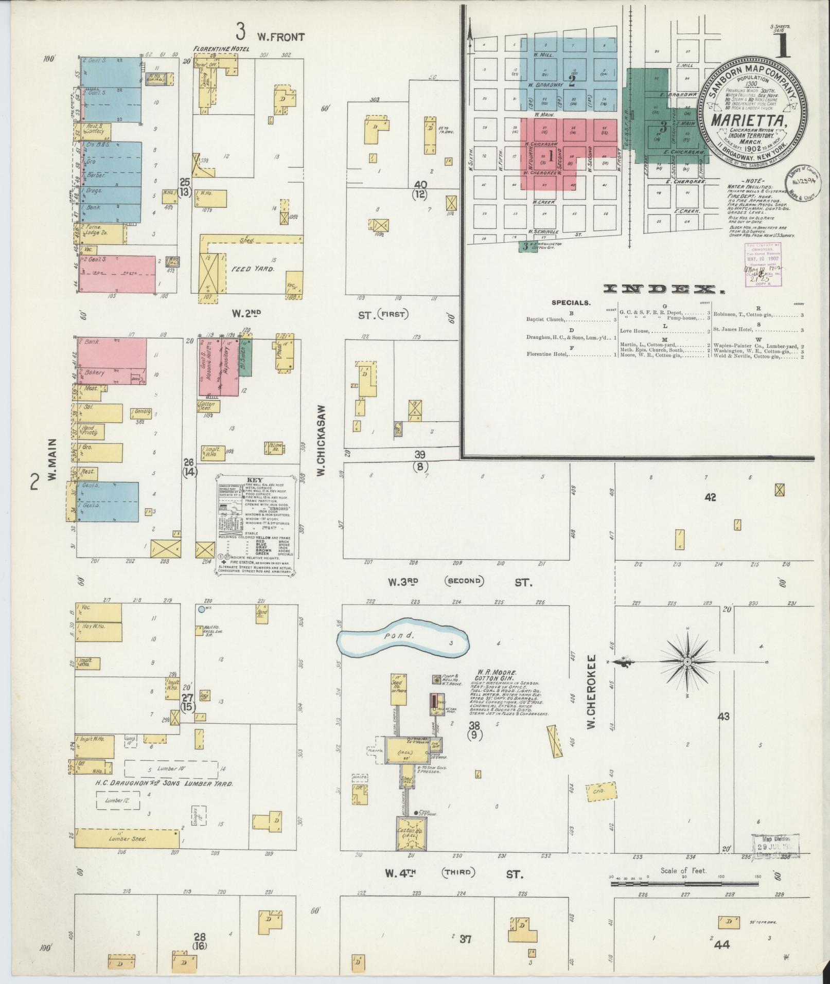 Sanborn Fire Insurance Map from Marietta, Love County, Oklahoma (1902), Sheet #0001 - Complete Map Set gallery image, historic Sanborn map, vintage wall art, Oklahoma Oklahoma