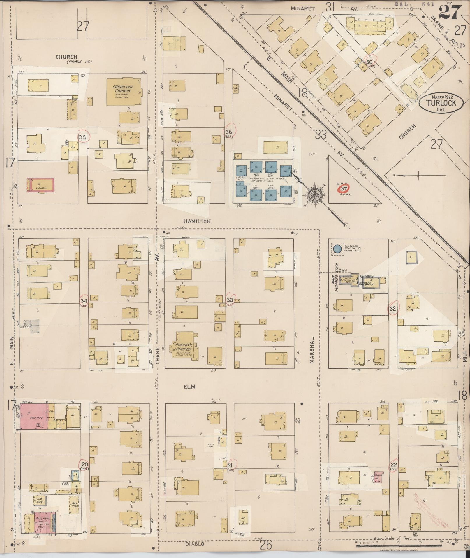 Sanborn Fire Insurance Map from Turlock, Stanislaus County, California (1943), Sheet #0027 - Complete Map Set gallery image, historic Sanborn map, vintage wall art, California California