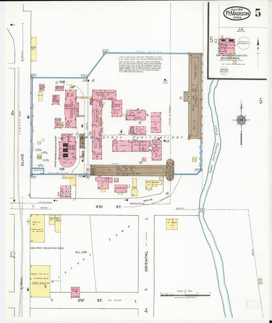 Sanborn Fire Insurance Map from Fort Madison, Lee County, Iowa (1919), Sheet #0005 - Historic Sanborn Fire Insurance Map Print, vintage old map wall art
