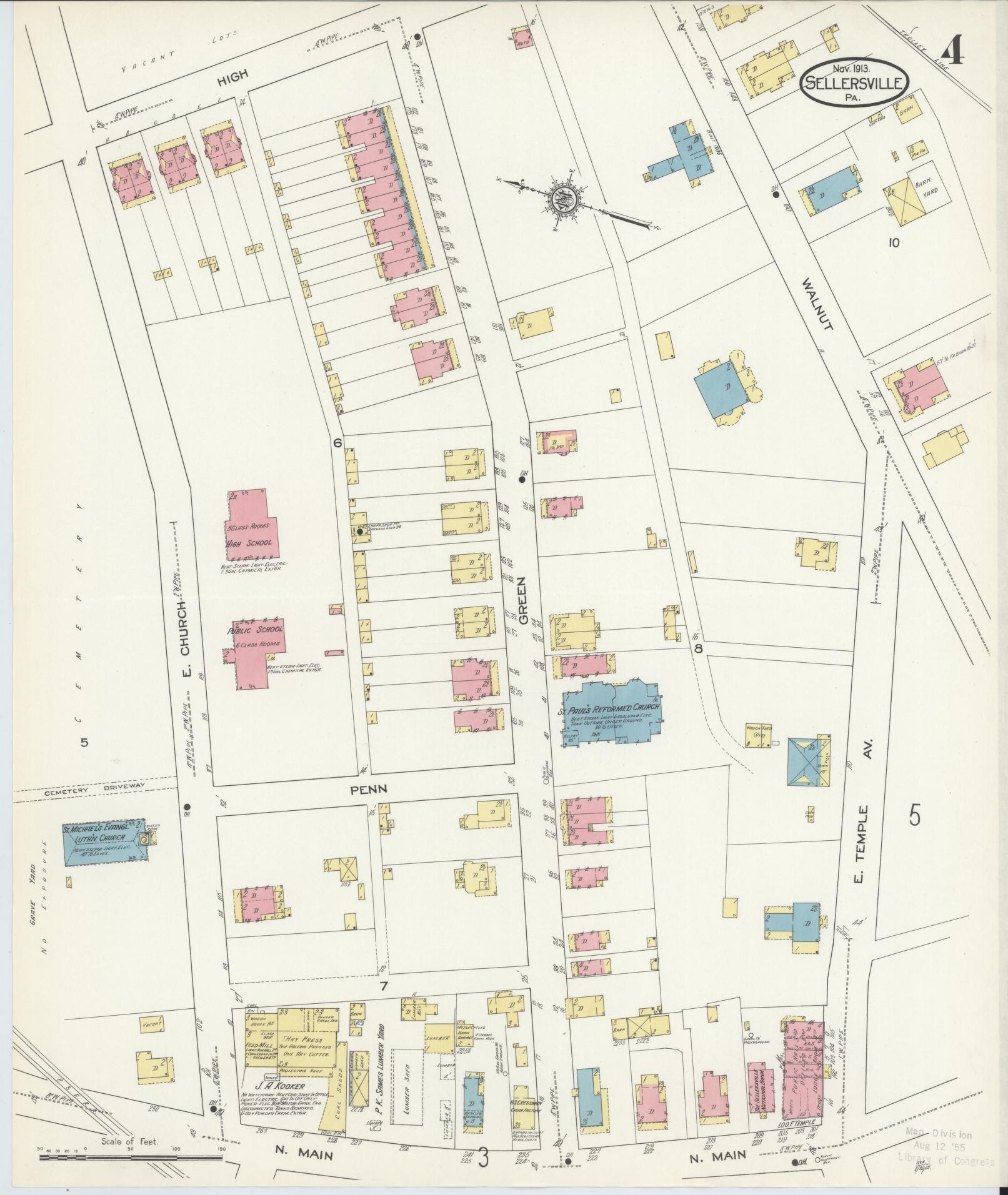 Sanborn Fire Insurance Map from Sellersville, Bucks County, Pennsylvania (1913), Sheet #0004 - Complete Map Set gallery image, historic Sanborn map, vintage wall art, Pennsylvania Pennsylvania