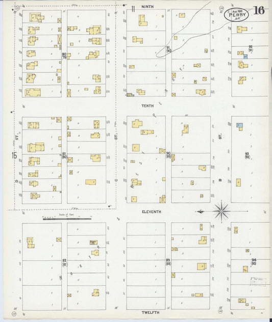 Sanborn Fire Insurance Map from Perry, Noble County, Oklahoma (1901), Sheet #0016 - Historic Sanborn Fire Insurance Map Print, vintage old map wall art, antique decor, genealogy gift, Oklahoma Oklahoma map