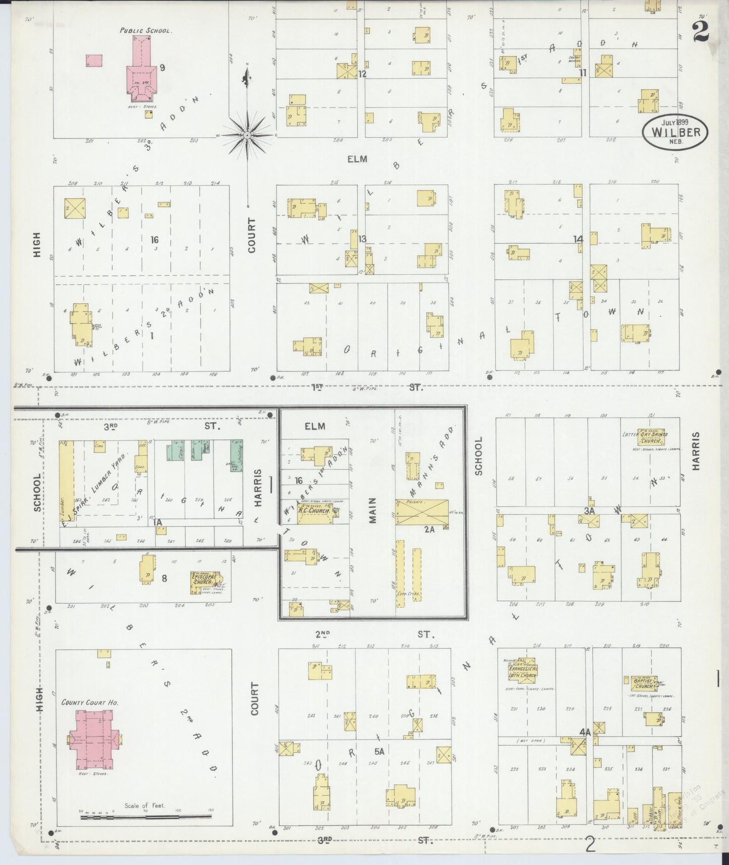 Sanborn Fire Insurance Map from Wilber, Saline County, Nebraska (1899), Sheet #0002 - Historic Sanborn Fire Insurance Map Print, vintage old map wall art, antique decor, genealogy gift, Nebraska Nebraska map