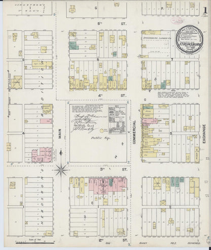 Sanborn Fire Insurance Map from Stromsburg, Polk County, Nebraska (1889), Sheet #0001 - Complete Map Set gallery image, historic Sanborn map, vintage wall art, Nebraska Nebraska