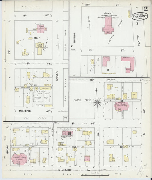 Sanborn Fire Insurance Map from Fremont, Dodge County, Nebraska (1892), Sheet #0002 - Historic Sanborn Fire Insurance Map Print, vintage old map wall art, antique decor, genealogy gift, Nebraska Nebraska map