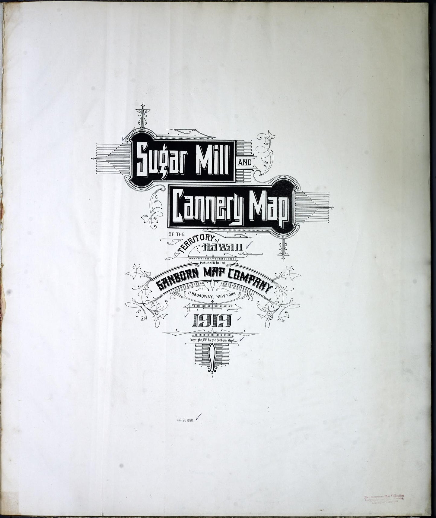 Sanborn Fire Insurance Map from Sugar Mill and Cannery, Hawaii County, Hawaii (1919), Sheet #0001 - Historic Sanborn Fire Insurance Map Print, vintage old map wall art, antique decor, genealogy gift, Sugar Mill and Cannery Hawaii map