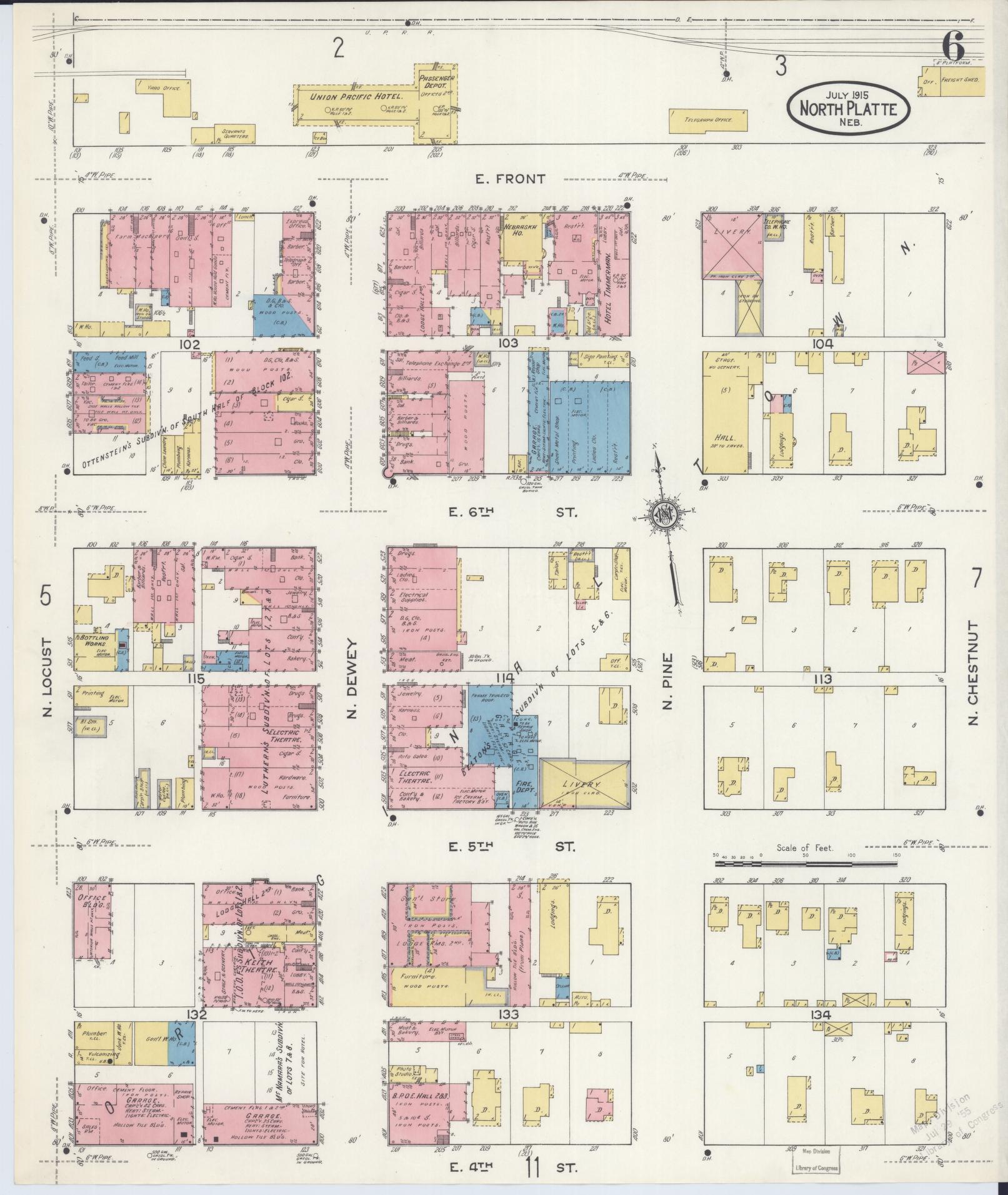 Sanborn Fire Insurance Map from North Platte, Lincoln County, Nebraska (1915), Sheet #0006 - Historic Sanborn Fire Insurance Map Print, vintage old map wall art, antique decor, genealogy gift, Nebraska Nebraska map