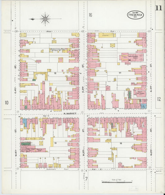 Frederick, Maryland - 1904 - Sanborn Fire Insurance Map, Sheet #0011 - Historic Sanborn Fire Insurance Map Print, Frederick Maryland 1904 0011 vintage old map wall art