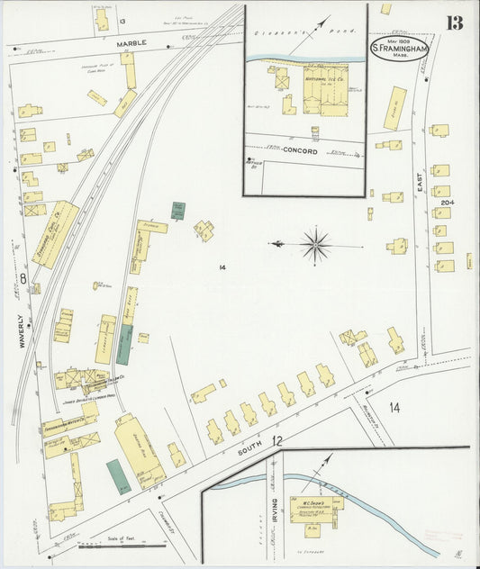 Sanborn Fire Insurance Map from South Farmington, Middlesex County, Massachusetts (1909), Sheet #0013 - Historic Sanborn Fire Insurance Map Print, vintage old map wall art, antique decor, genealogy gift, Massachusetts Massachusetts map