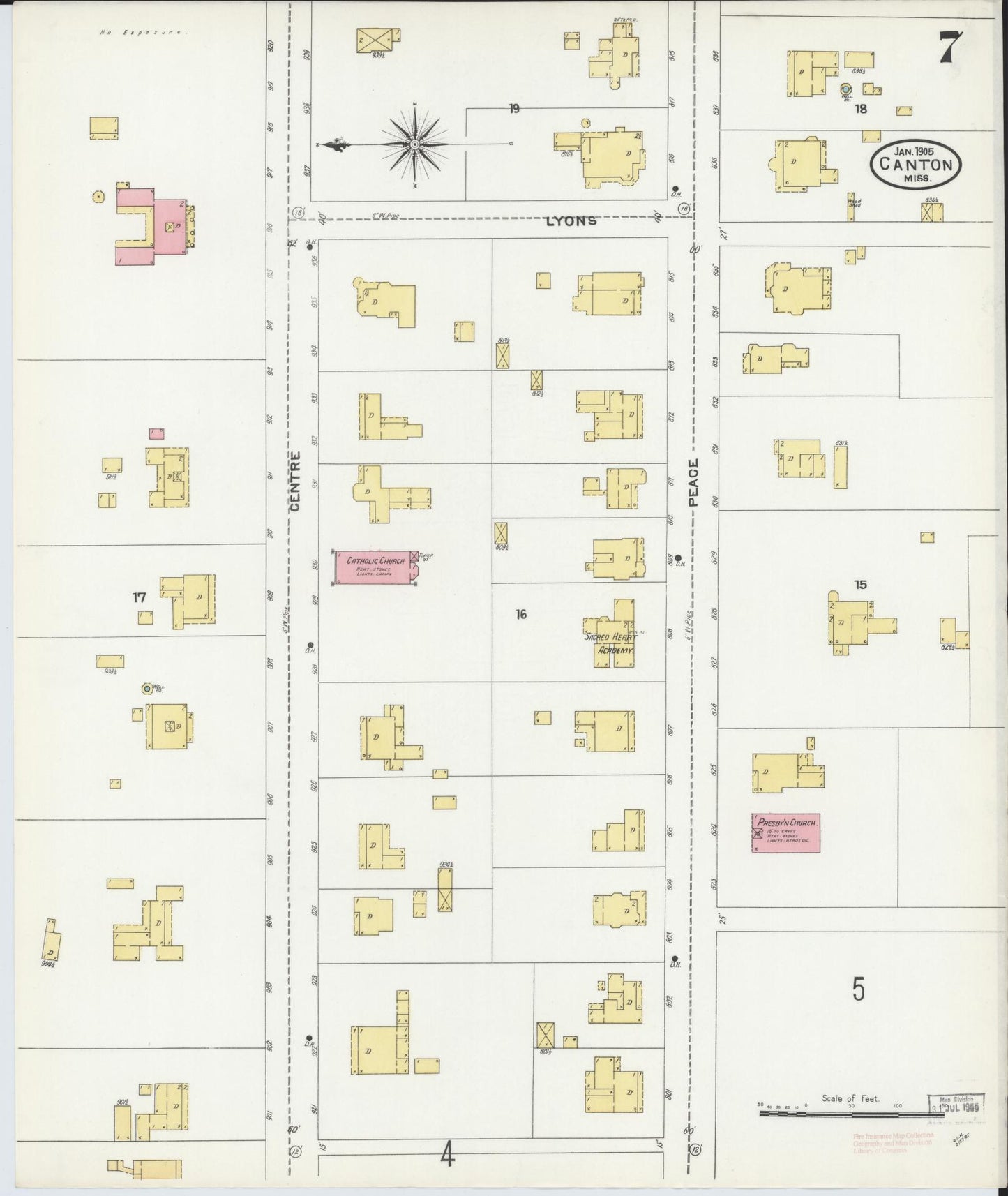 Sanborn Fire Insurance Map from Canton, Madison County, Mississippi (1905), Sheet #0007 - Historic Sanborn Fire Insurance Map Print, vintage old map wall art, antique decor, genealogy gift, Mississippi Mississippi map