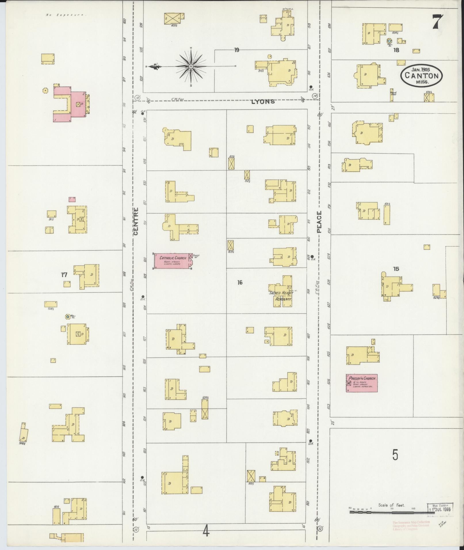 Sanborn Fire Insurance Map from Canton, Madison County, Mississippi (1905), Sheet #0007 - Historic Sanborn Fire Insurance Map Print, vintage old map wall art, antique decor, genealogy gift, Mississippi Mississippi map