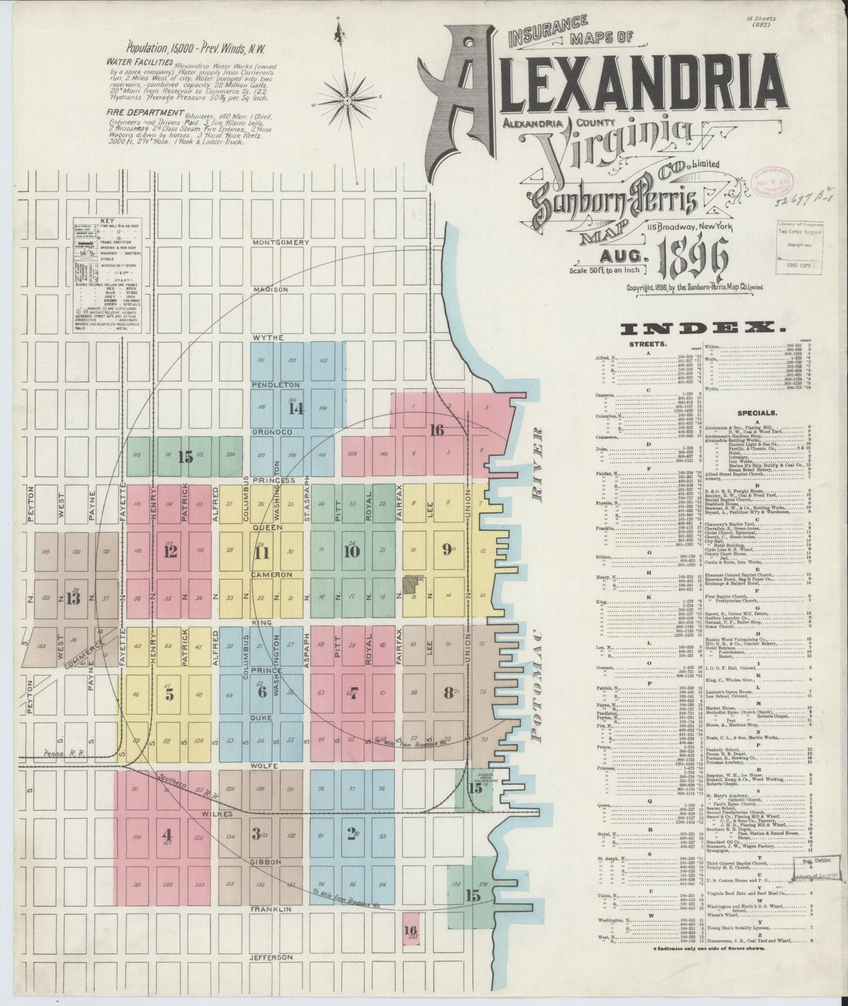 Sanborn Fire Insurance Map from Alexandria, Independent Cities, Virginia (1891), Sheet #0001 - Complete Map Set gallery image, historic Sanborn map, vintage wall art, Virginia Virginia