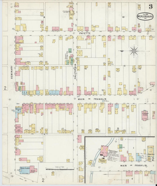 Sanborn Fire Insurance Map from Mercersburg, Franklin County, Pennsylvania (1896), Sheet #0003 - Historic Sanborn Fire Insurance Map Print, vintage old map wall art, antique decor, genealogy gift, Pennsylvania Pennsylvania map