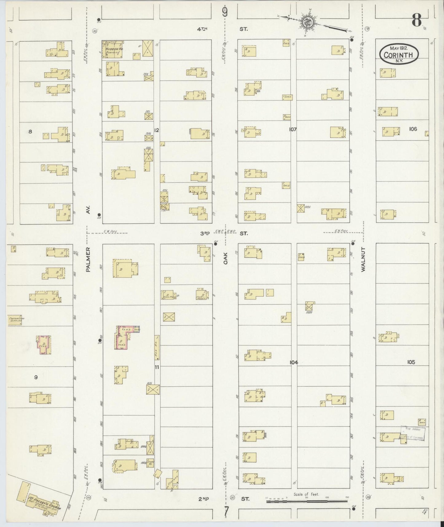 Sanborn Fire Insurance Map from Corinth, Saratoga County, New York (1912), Sheet #0008 - Historic Sanborn Fire Insurance Map Print, vintage old map wall art, antique decor, genealogy gift, New York New York map