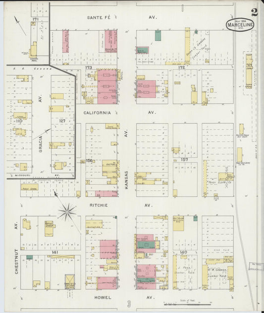 Sanborn Fire Insurance Map from Marceline, Linn County, Missouri (1894), Sheet #0002 - Historic Sanborn Fire Insurance Map Print, vintage old map wall art, antique decor, genealogy gift, Missouri Missouri map