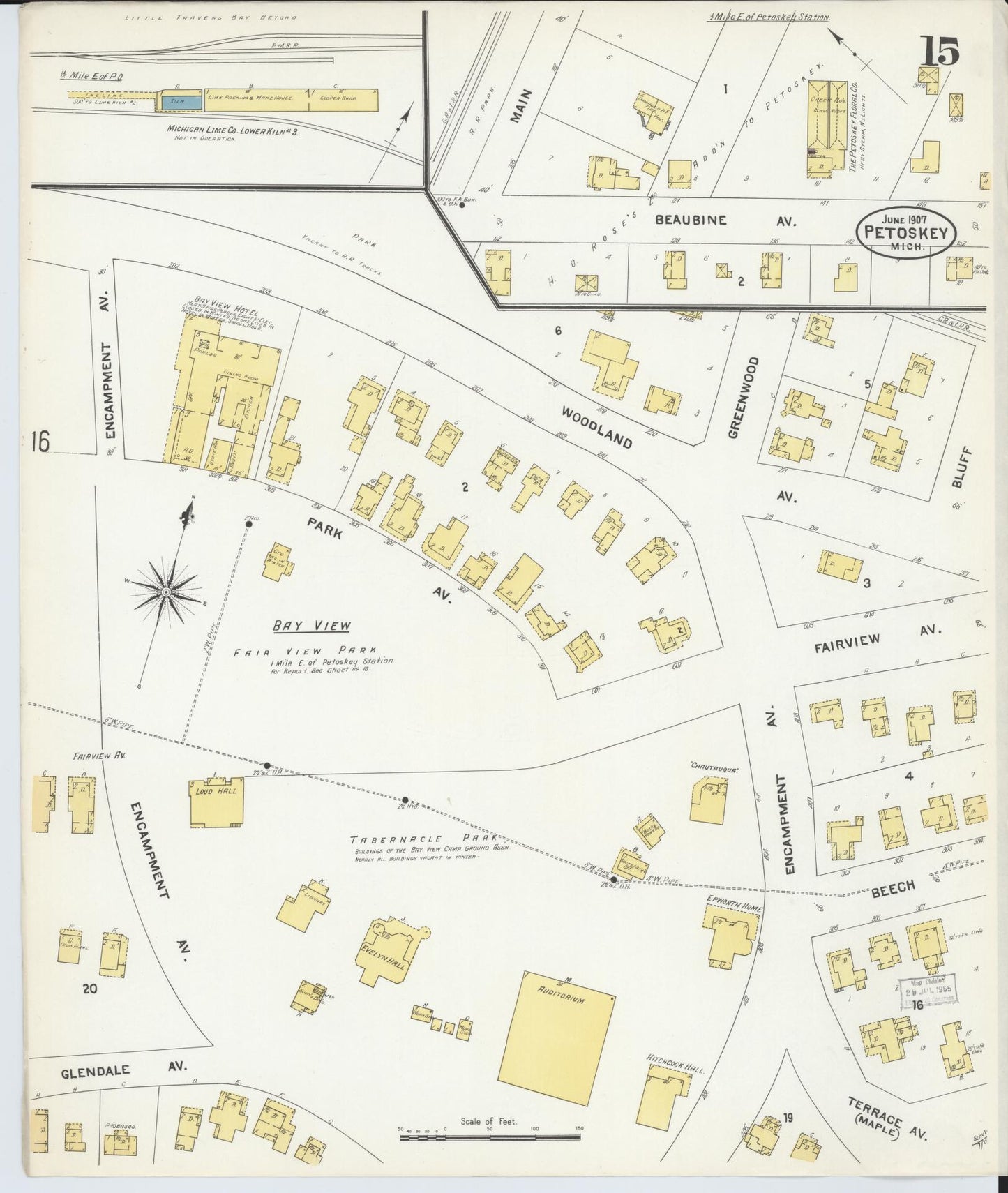 Sanborn Fire Insurance Map from Petoskey, Emmet County, Michigan (1907), Sheet #0015 - Complete Map Set gallery image, historic Sanborn map, vintage wall art, Michigan Michigan