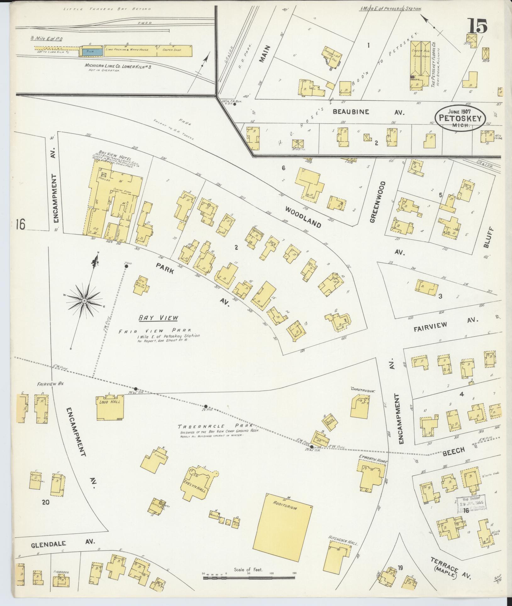 Sanborn Fire Insurance Map from Petoskey, Emmet County, Michigan (1907), Sheet #0015 - Complete Map Set gallery image, historic Sanborn map, vintage wall art, Michigan Michigan