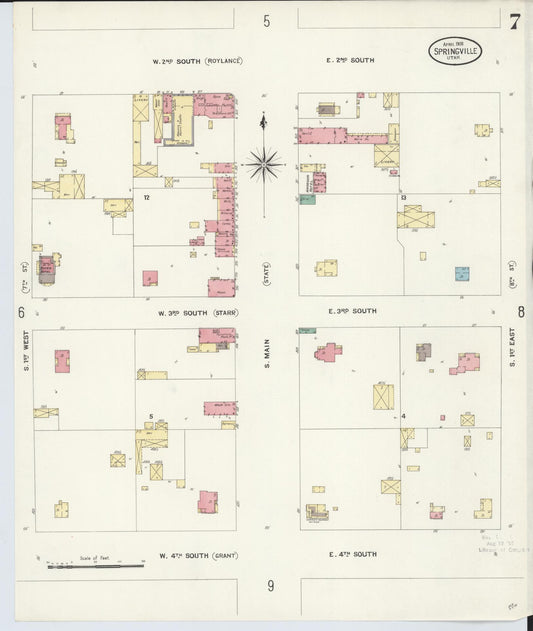 Sanborn Fire Insurance Map from Springville, Utah County, Utah (1908), Sheet #0007 - Historic Sanborn Fire Insurance Map Print, vintage old map wall art, antique decor, genealogy gift, Springville Utah map