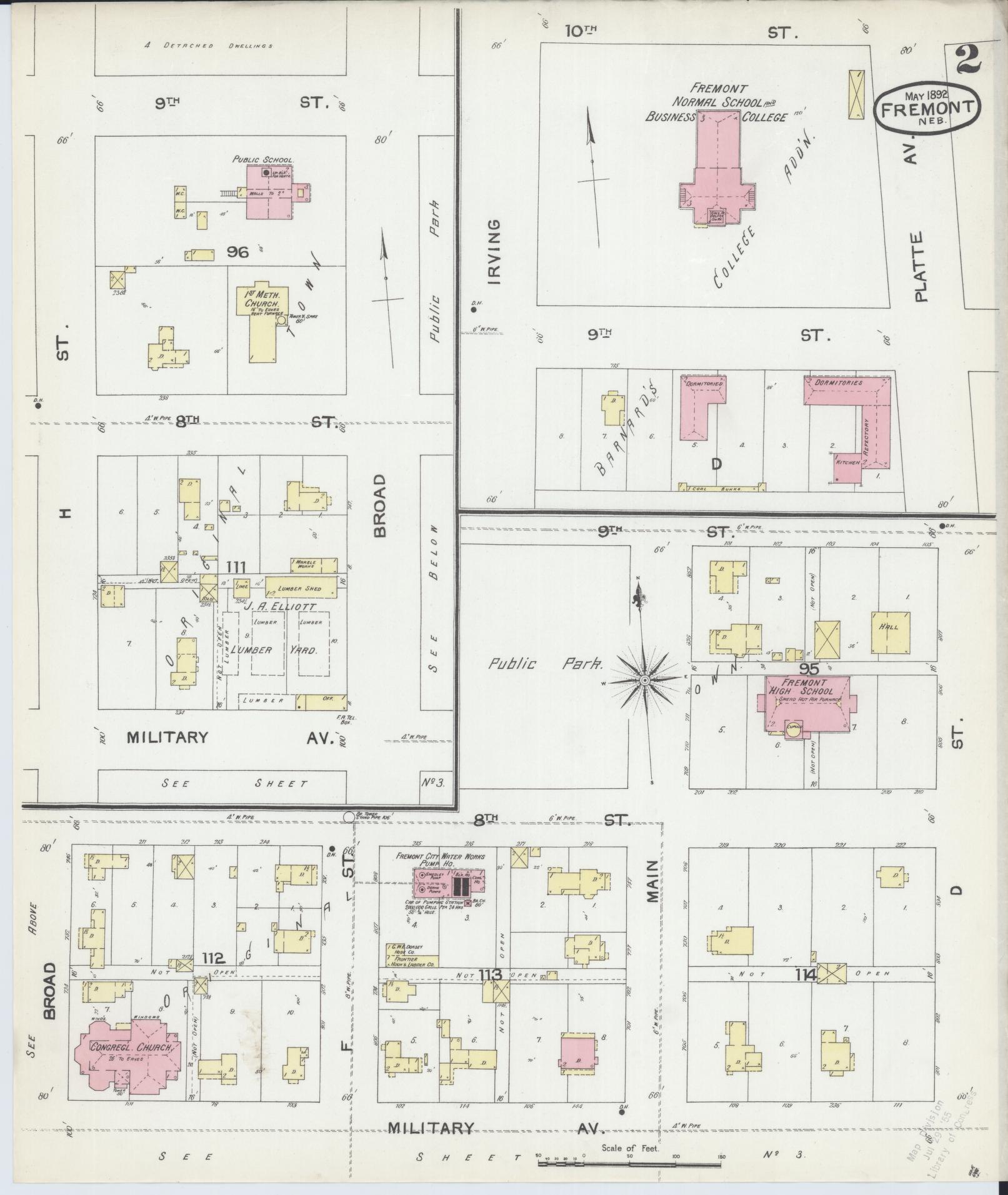 Sanborn Fire Insurance Map from Fremont, Dodge County, Nebraska (1892), Sheet #0002 - Complete Map Set gallery image, historic Sanborn map, vintage wall art, Nebraska Nebraska