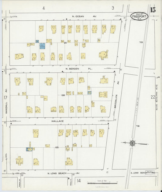 Sanborn Fire Insurance Map from Freeport, Nassau County, New York (1917), Sheet #0015 - Historic Sanborn Fire Insurance Map Print, vintage old map wall art, antique decor, genealogy gift, New York New York map