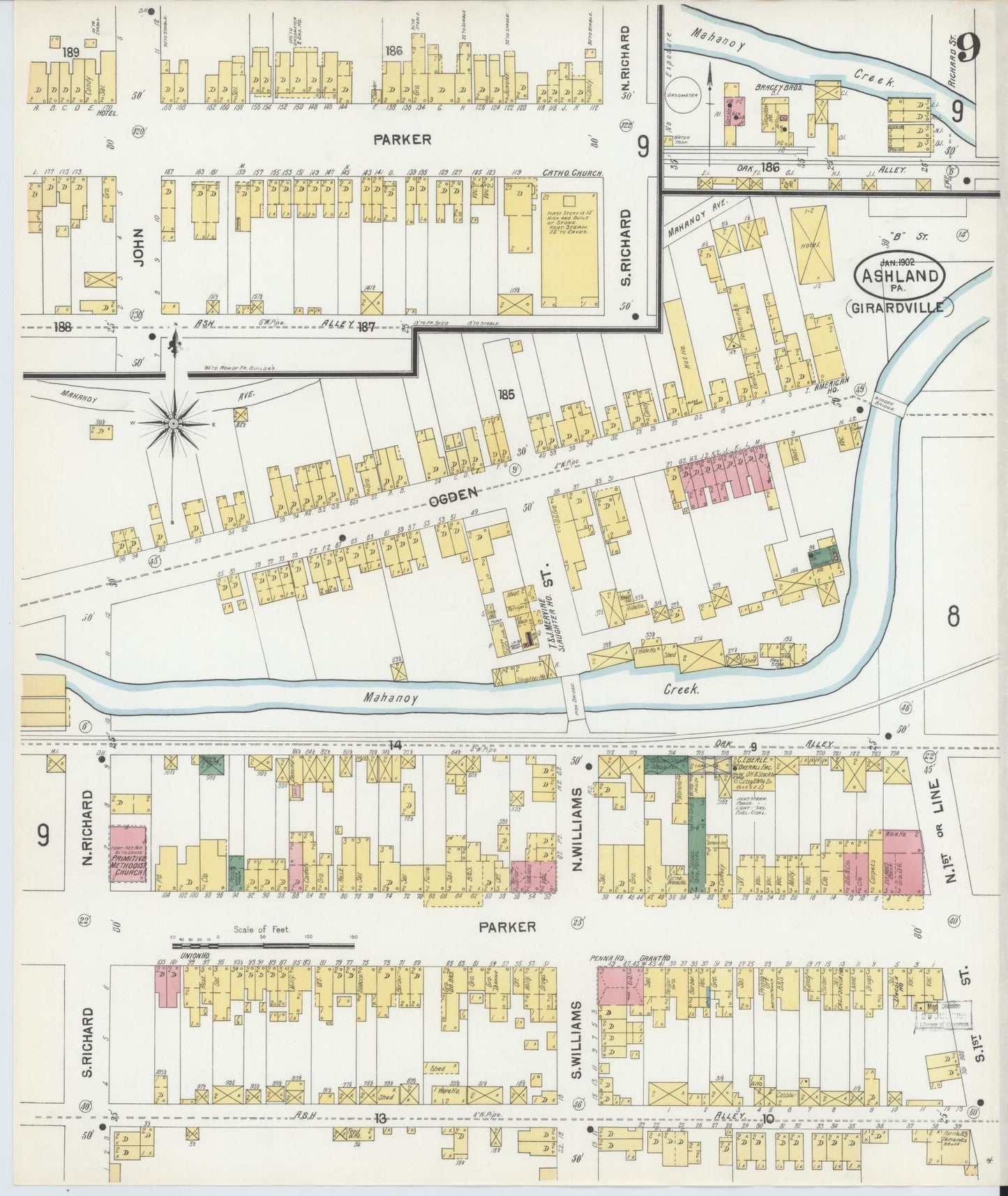 Sanborn Fire Insurance Map from Ashland, Schuylkill County, Pennsylvania (1902), Sheet #0009 - Historic Sanborn Fire Insurance Map Print, vintage old map wall art, antique decor, genealogy gift, Pennsylvania Pennsylvania map