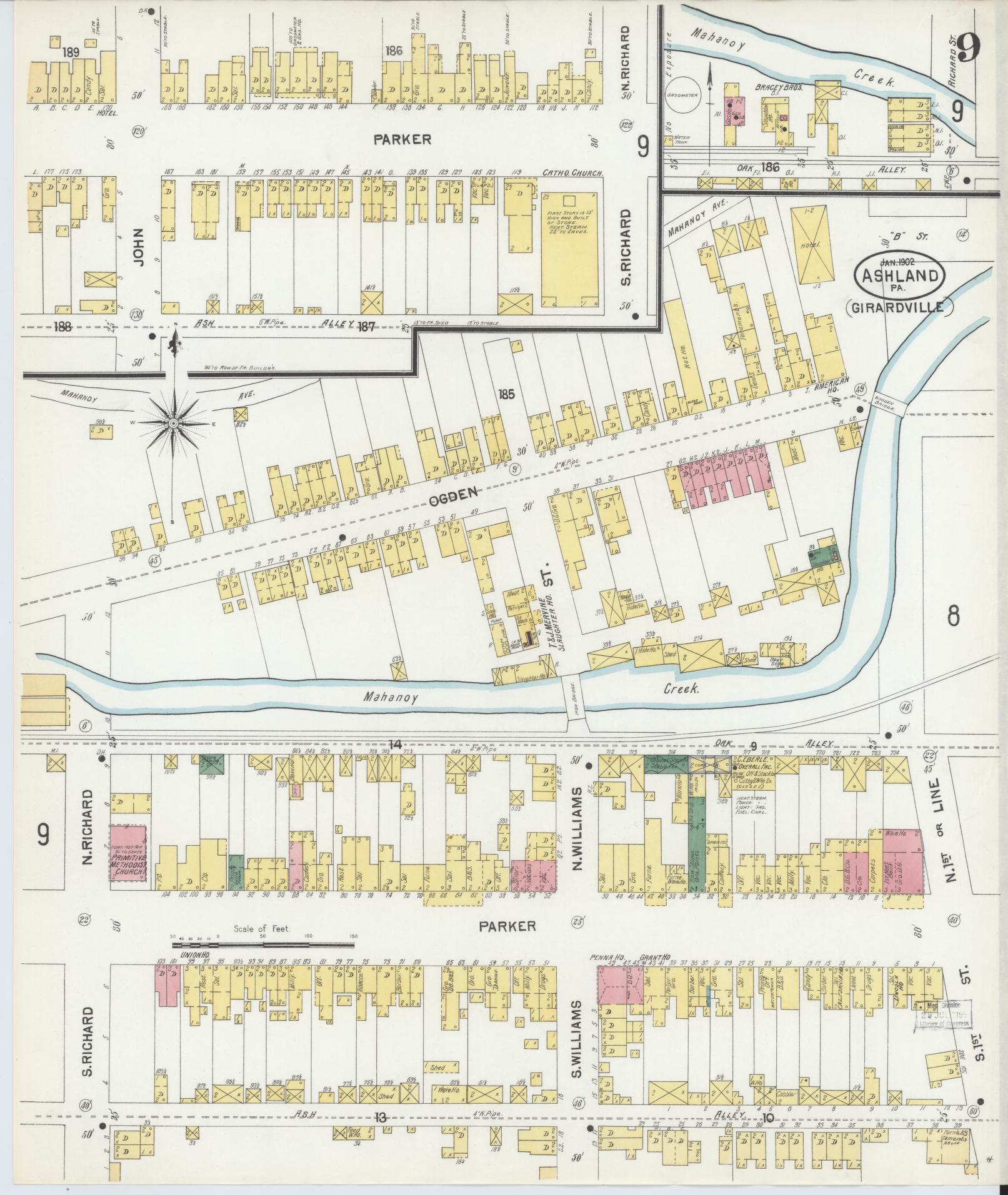 Sanborn Fire Insurance Map from Ashland, Schuylkill County, Pennsylvania (1902), Sheet #0009 - Historic Sanborn Fire Insurance Map Print, vintage old map wall art, antique decor, genealogy gift, Pennsylvania Pennsylvania map