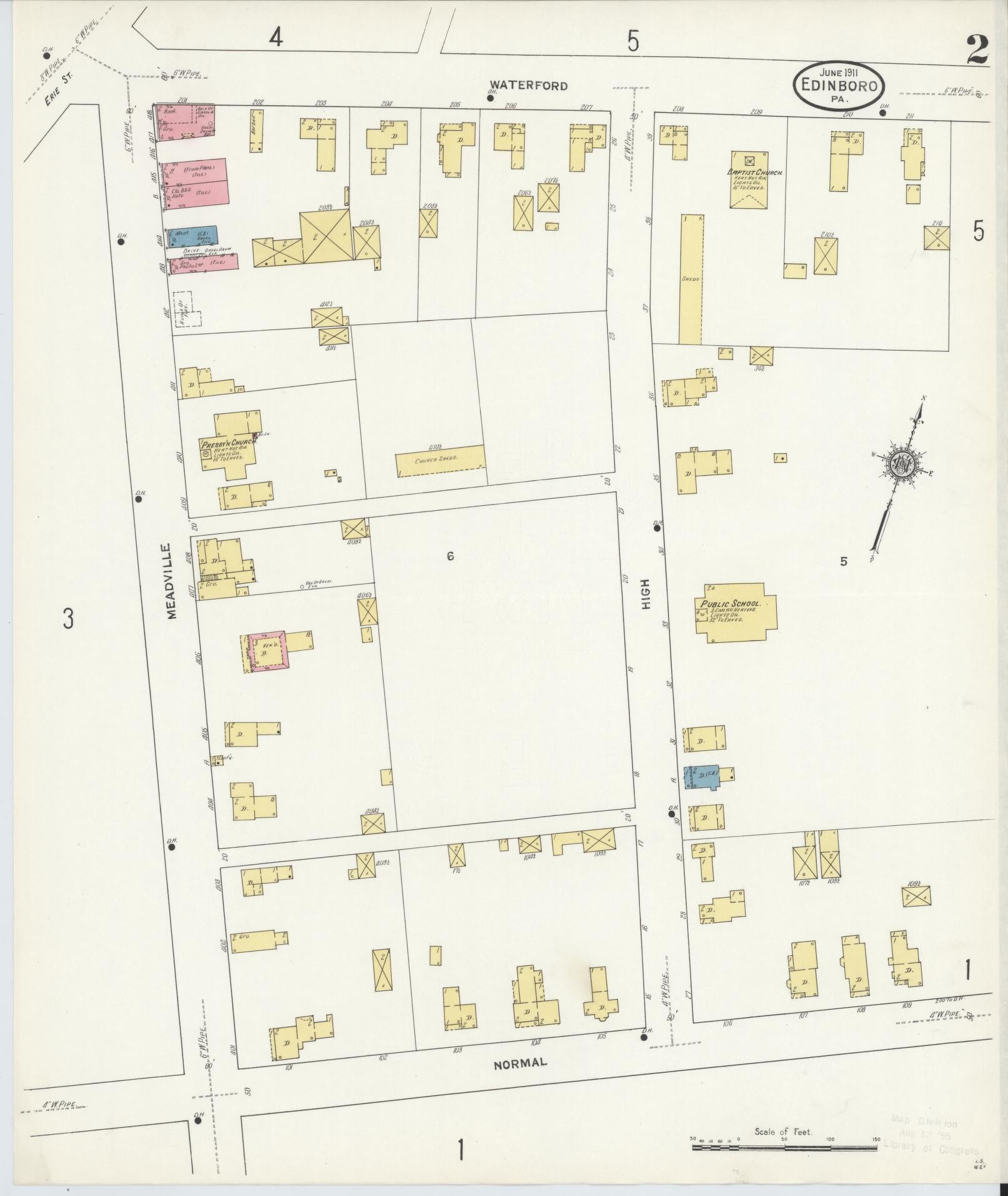 Sanborn Fire Insurance Map from Edinboro, Erie County, Pennsylvania (1911), Sheet #0002 - Historic Sanborn Fire Insurance Map Print, vintage old map wall art, antique decor, genealogy gift, Pennsylvania Pennsylvania map