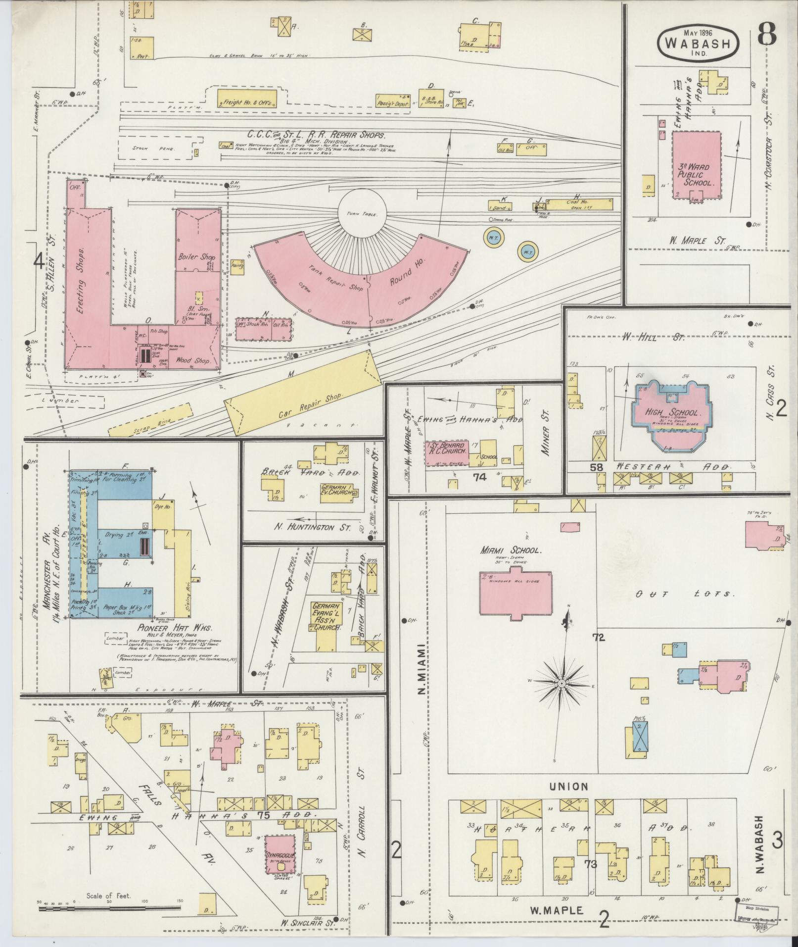 Sanborn Fire Insurance Map from Wabash, Wabash County, Indiana (1896), Sheet #0008 - Historic Sanborn Fire Insurance Map Print, vintage old map wall art, antique decor, genealogy gift, Indiana Indiana map