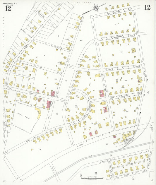 Sanborn Fire Insurance Map from Kannapolis, Rowan And Cabarrus Counties, North Carolina (1932), Sheet #0012 - Historic Sanborn Fire Insurance Map Print, vintage old map wall art, antique decor, genealogy gift, North Carolina North Carolina map