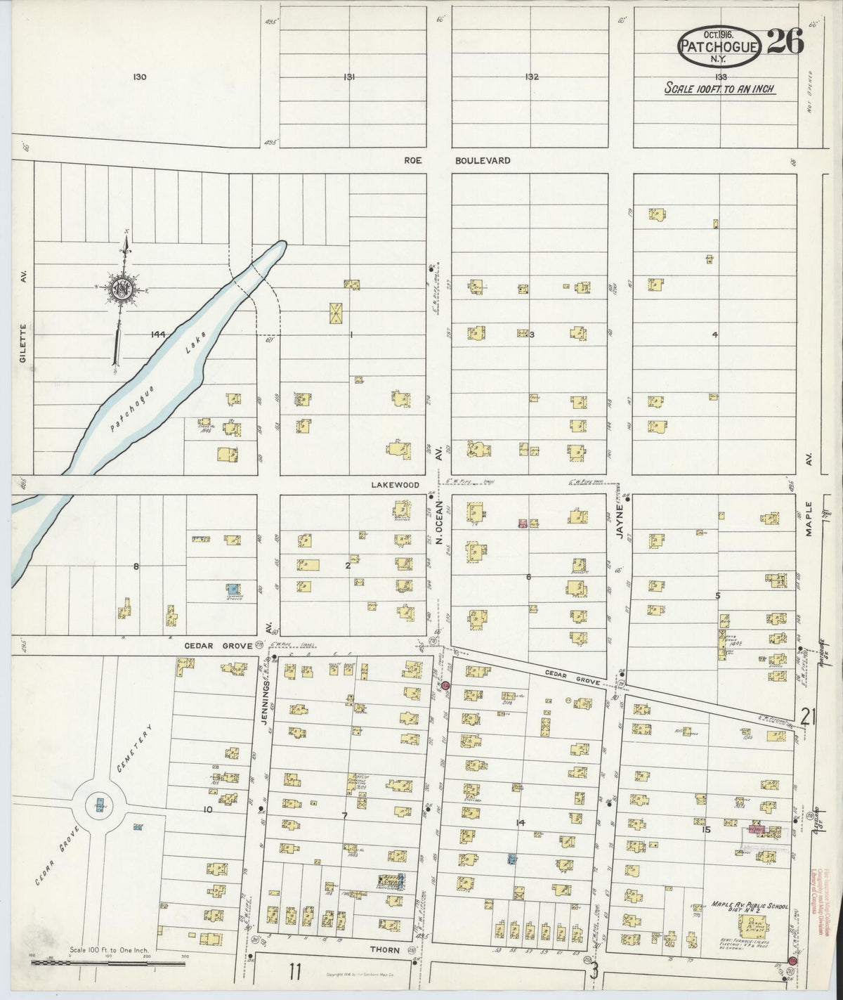 Sanborn Fire Insurance Map from Patchogue, Suffolk County, New York (1916), Sheet #0026 - Complete Map Set gallery image, historic Sanborn map, vintage wall art, New York New York