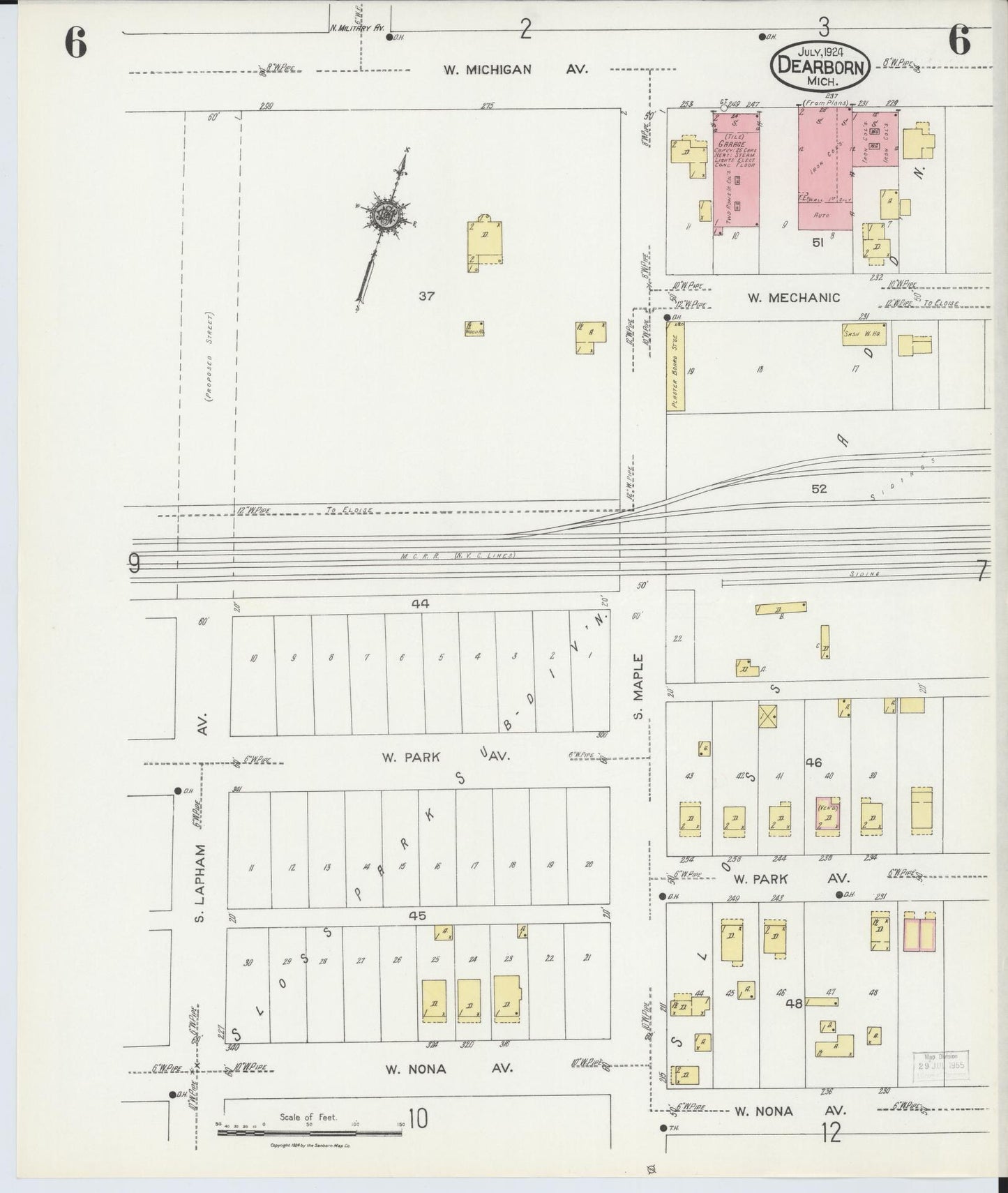Sanborn Fire Insurance Map from Dearborn, Wayne County, Michigan (1924), Sheet #0006 - Historic Sanborn Fire Insurance Map Print, vintage old map wall art, antique decor, genealogy gift, Michigan Michigan map