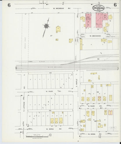 Sanborn Fire Insurance Map from Dearborn, Wayne County, Michigan (1924), Sheet #0006 - Historic Sanborn Fire Insurance Map Print, vintage old map wall art, antique decor, genealogy gift, Michigan Michigan map