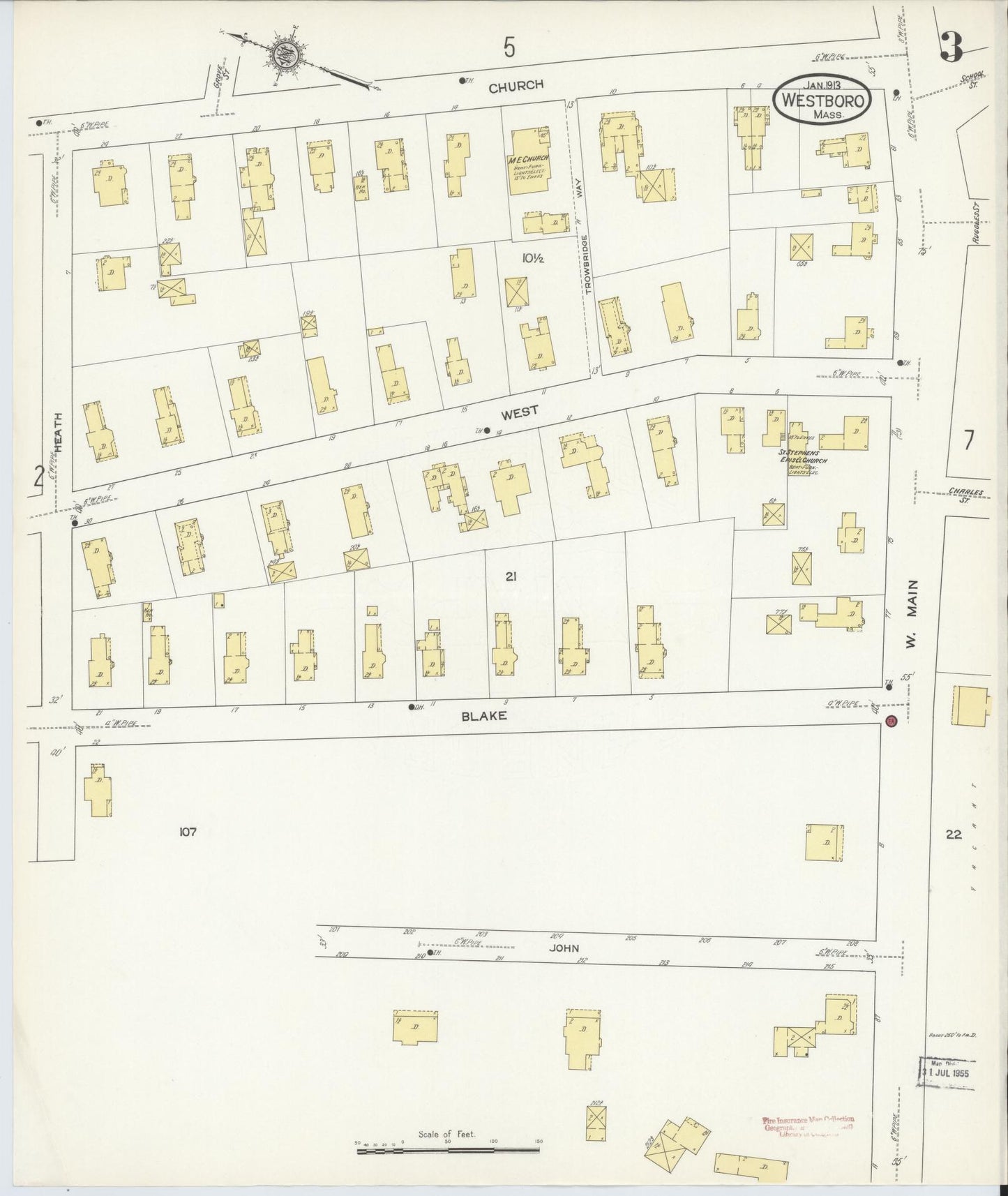 Sanborn Fire Insurance Map from Westboro, Worcester County, Massachusetts (1913), Sheet #0003 - Complete Map Set gallery image, historic Sanborn map, vintage wall art, Massachusetts Massachusetts
