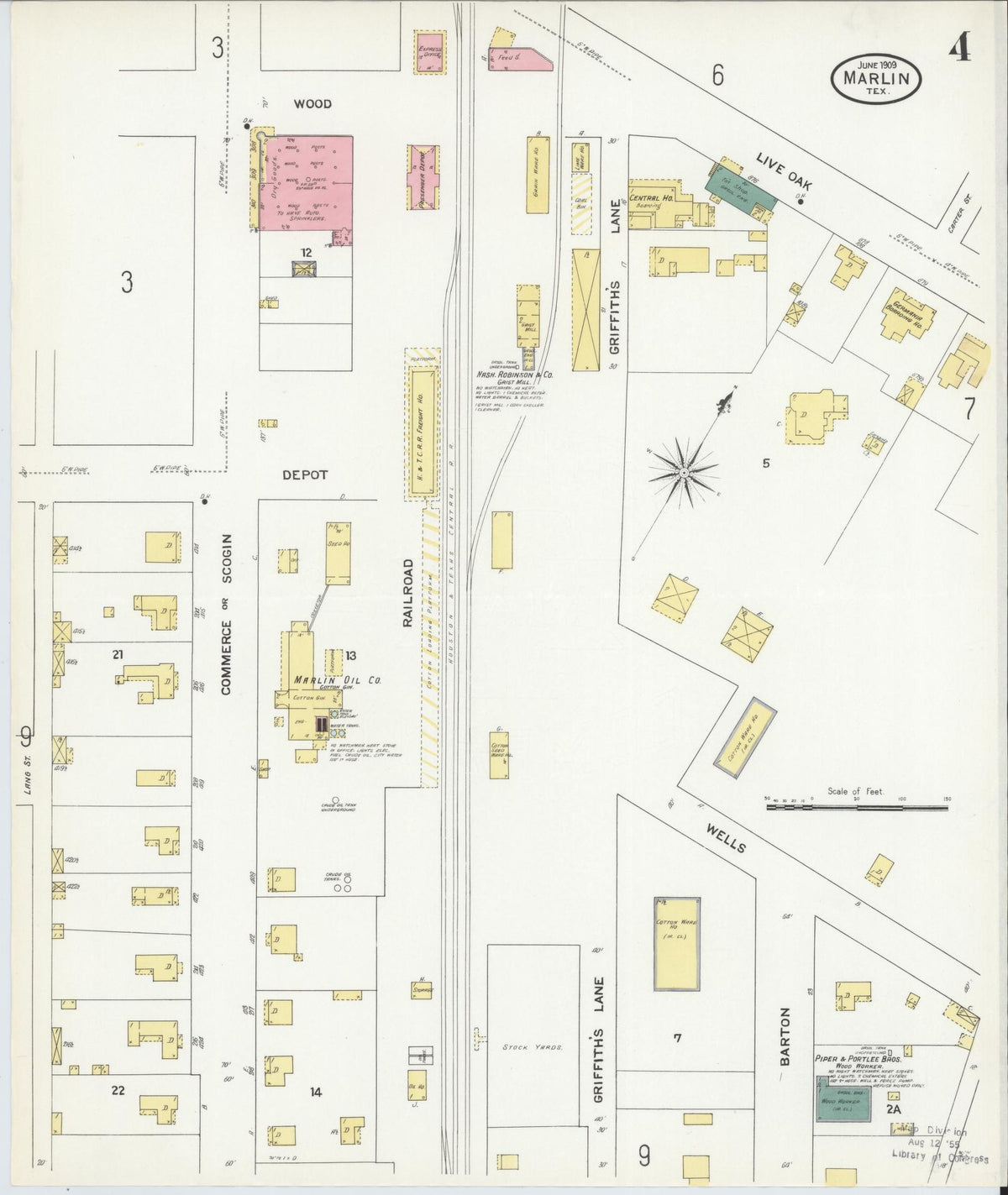 Sanborn Fire Insurance Map from Marlin, Falls County, Texas (1909), Sheet #0004 - Complete Map Set gallery image, historic Sanborn map, vintage wall art, Texas Texas