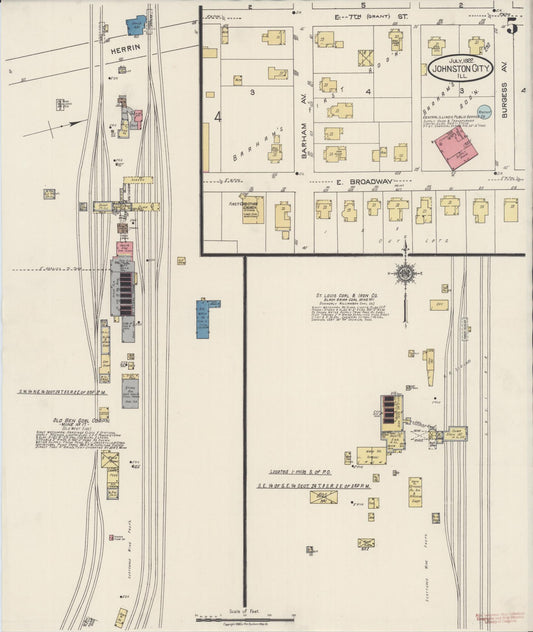 Sanborn Fire Insurance Map from Johnston City, Williamson County, Illinois (1922), Sheet #0005 - Historic Sanborn Fire Insurance Map Print, vintage old map wall art, antique decor, genealogy gift, Illinois Illinois map