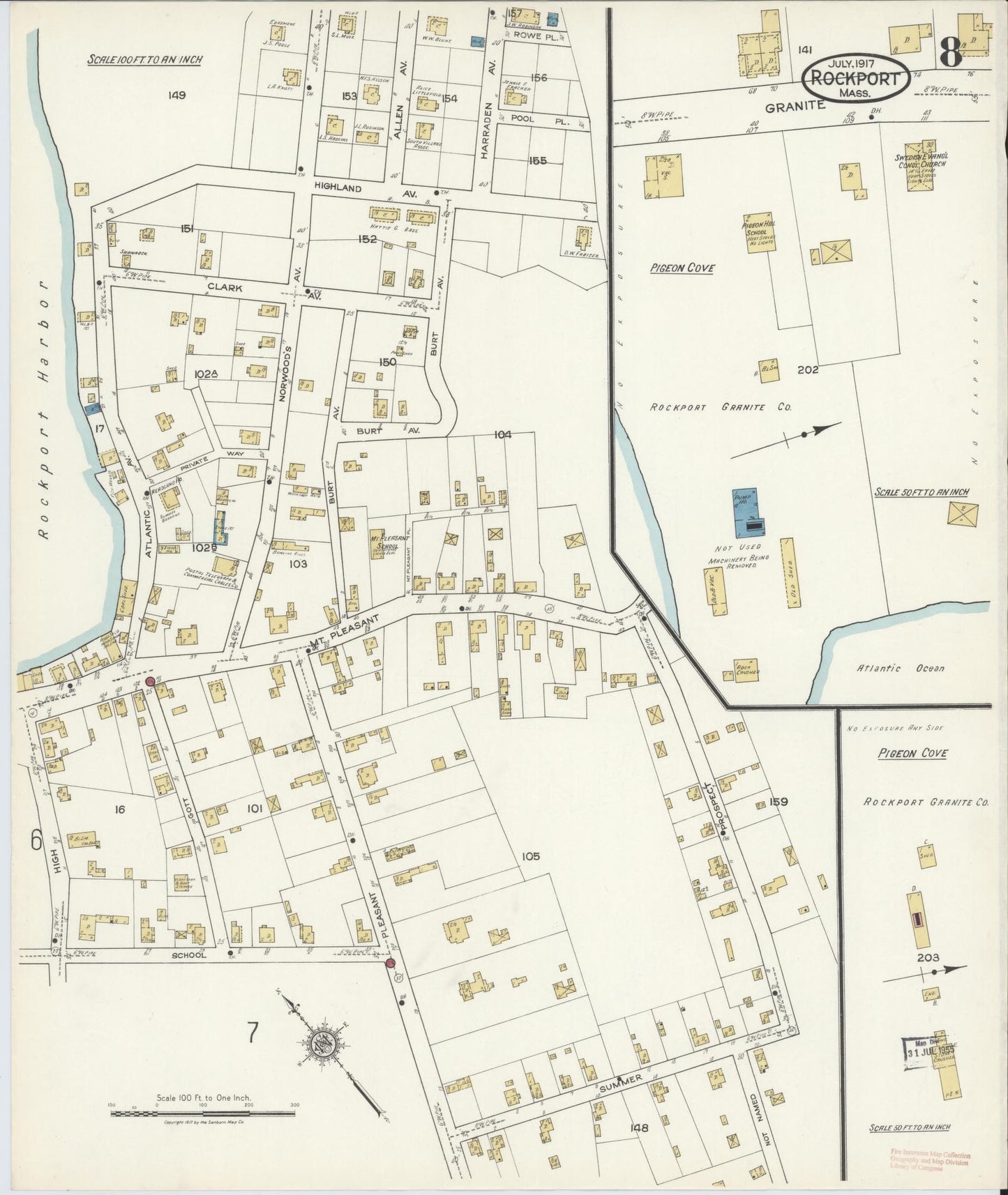 Sanborn Fire Insurance Map from Rockport, Essex County, Massachusetts (1917), Sheet #0008 - Historic Sanborn Fire Insurance Map Print, vintage old map wall art, antique decor, genealogy gift, Massachusetts Massachusetts map