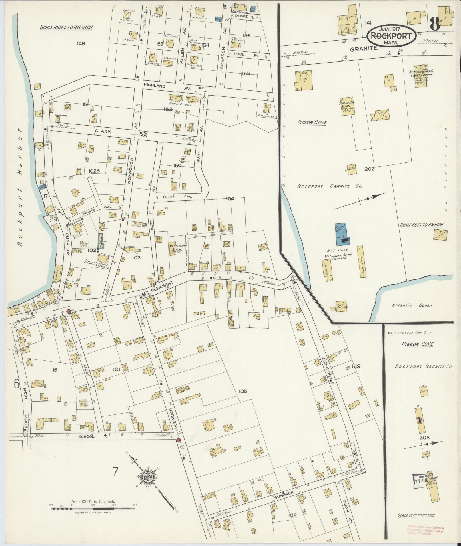 Sanborn Fire Insurance Map from Rockport, Essex County, Massachusetts (1917), Sheet #0008 - Historic Sanborn Fire Insurance Map Print, vintage old map wall art, antique decor, genealogy gift, Massachusetts Massachusetts map