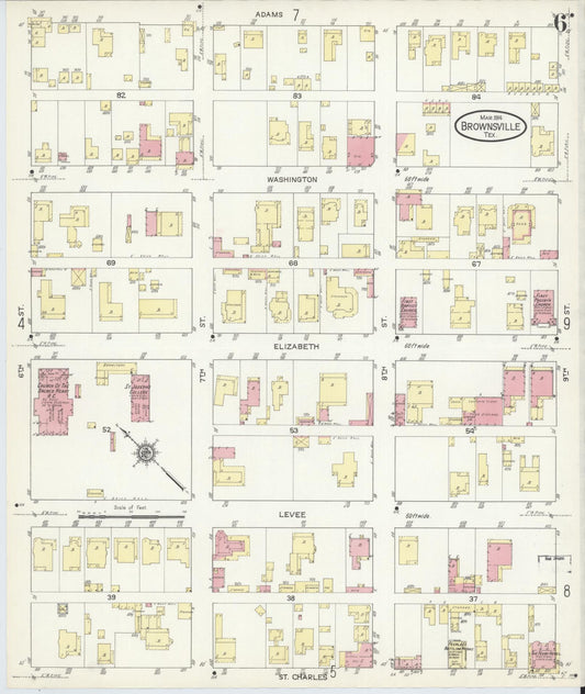 Sanborn Fire Insurance Map from Brownsville, Cameron County, Texas (1914), Sheet #0006 - Historic Sanborn Fire Insurance Map Print, vintage old map wall art, antique decor, genealogy gift, Texas Texas map
