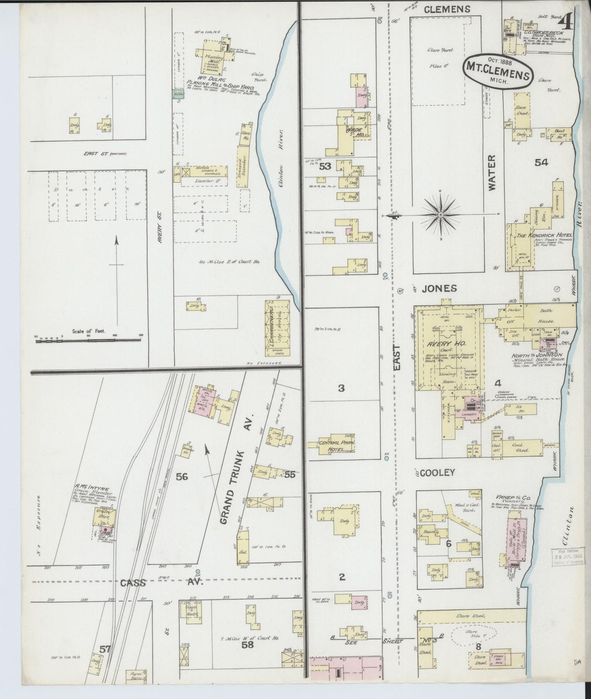 Sanborn Fire Insurance Map from Mount Clemens, Macomb County, Michigan (1888), Sheet #0004 - Historic Sanborn Fire Insurance Map Print, vintage old map wall art, antique decor, genealogy gift, Michigan Michigan map