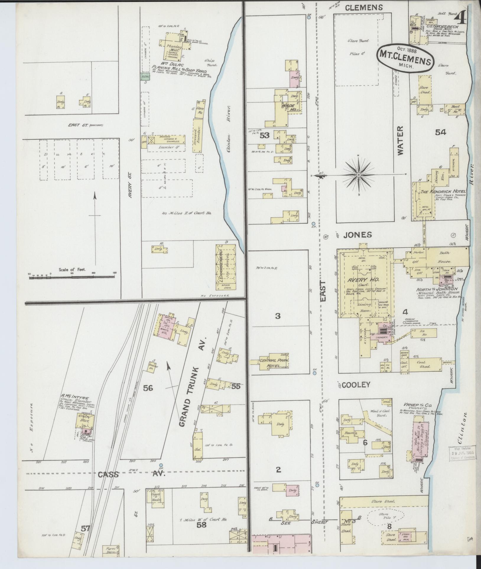 Sanborn Fire Insurance Map from Mount Clemens, Macomb County, Michigan (1888), Sheet #0004 - Historic Sanborn Fire Insurance Map Print, vintage old map wall art, antique decor, genealogy gift, Michigan Michigan map