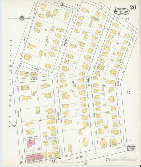 Sanborn Fire Insurance Map from Watertown, Middlesex County, Massachusetts (1916), Sheet #0026 - Historic Sanborn Fire Insurance Map Print, vintage old map wall art, antique decor, genealogy gift, Massachusetts Massachusetts map