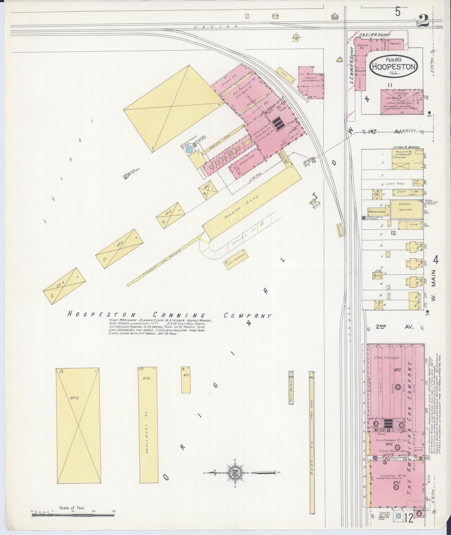 Sanborn Fire Insurance Map from Hoopeston, Vermilion County, Illinois (1913), Sheet #0002 - Complete Map Set gallery image, historic Sanborn map, vintage wall art, Illinois Illinois