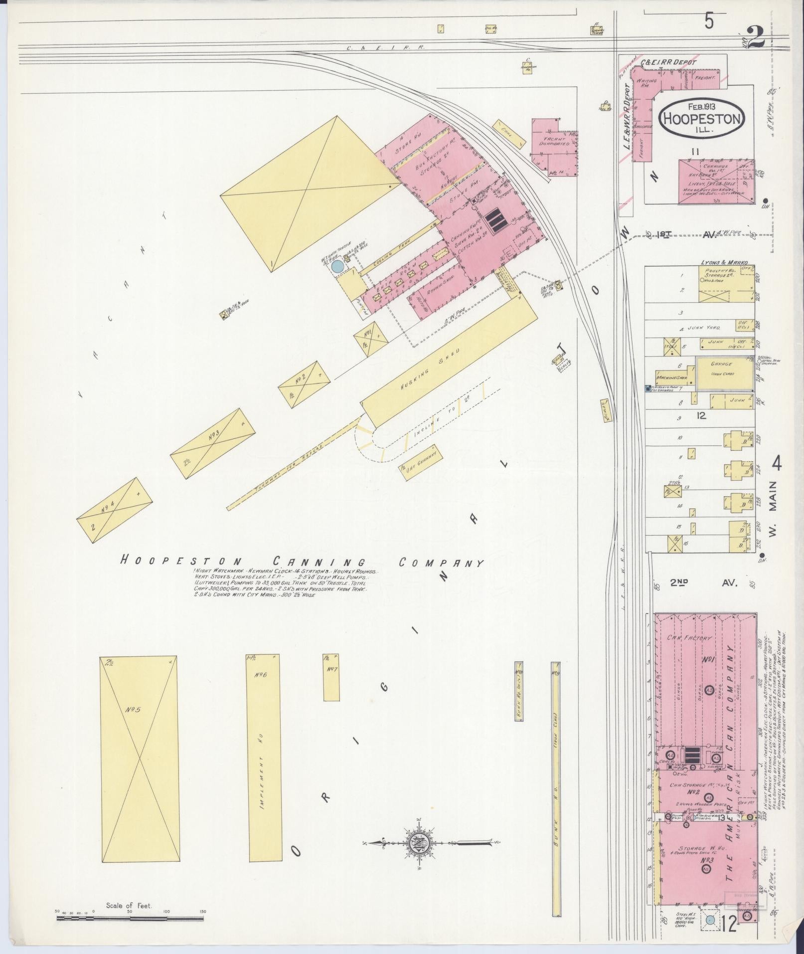 Sanborn Fire Insurance Map from Hoopeston, Vermilion County, Illinois (1913), Sheet #0002 - Complete Map Set gallery image, historic Sanborn map, vintage wall art, Illinois Illinois