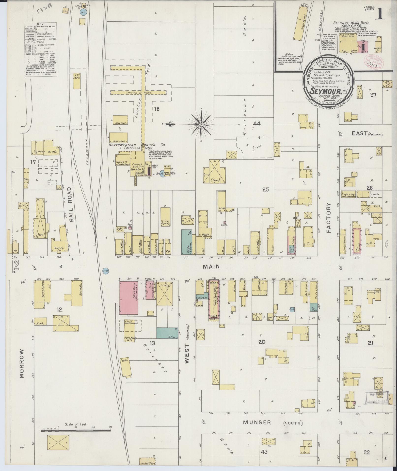 Sanborn Fire Insurance Map from Seymour, Outagamie County, Wisconsin (1894), Sheet #0001 - Complete Map Set gallery image, historic Sanborn map, vintage wall art, Wisconsin Wisconsin