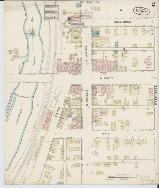 Sanborn Fire Insurance Map from Kent, Portage County, Ohio (1884), Sheet #0002 - Historic Sanborn Fire Insurance Map Print, vintage old map wall art, antique decor, genealogy gift, Ohio Ohio map