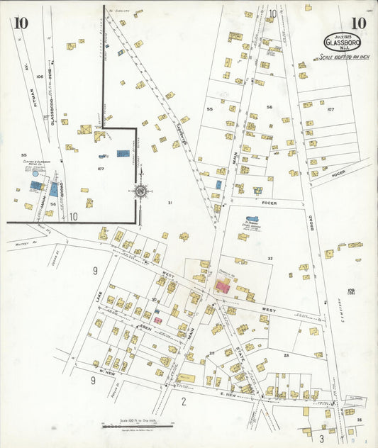 Sanborn Fire Insurance Map from Glassboro, Gloucester County, New Jersey (1923), Sheet #0010 - Historic Sanborn Fire Insurance Map Print, vintage old map wall art, antique decor, genealogy gift, New Jersey New Jersey map