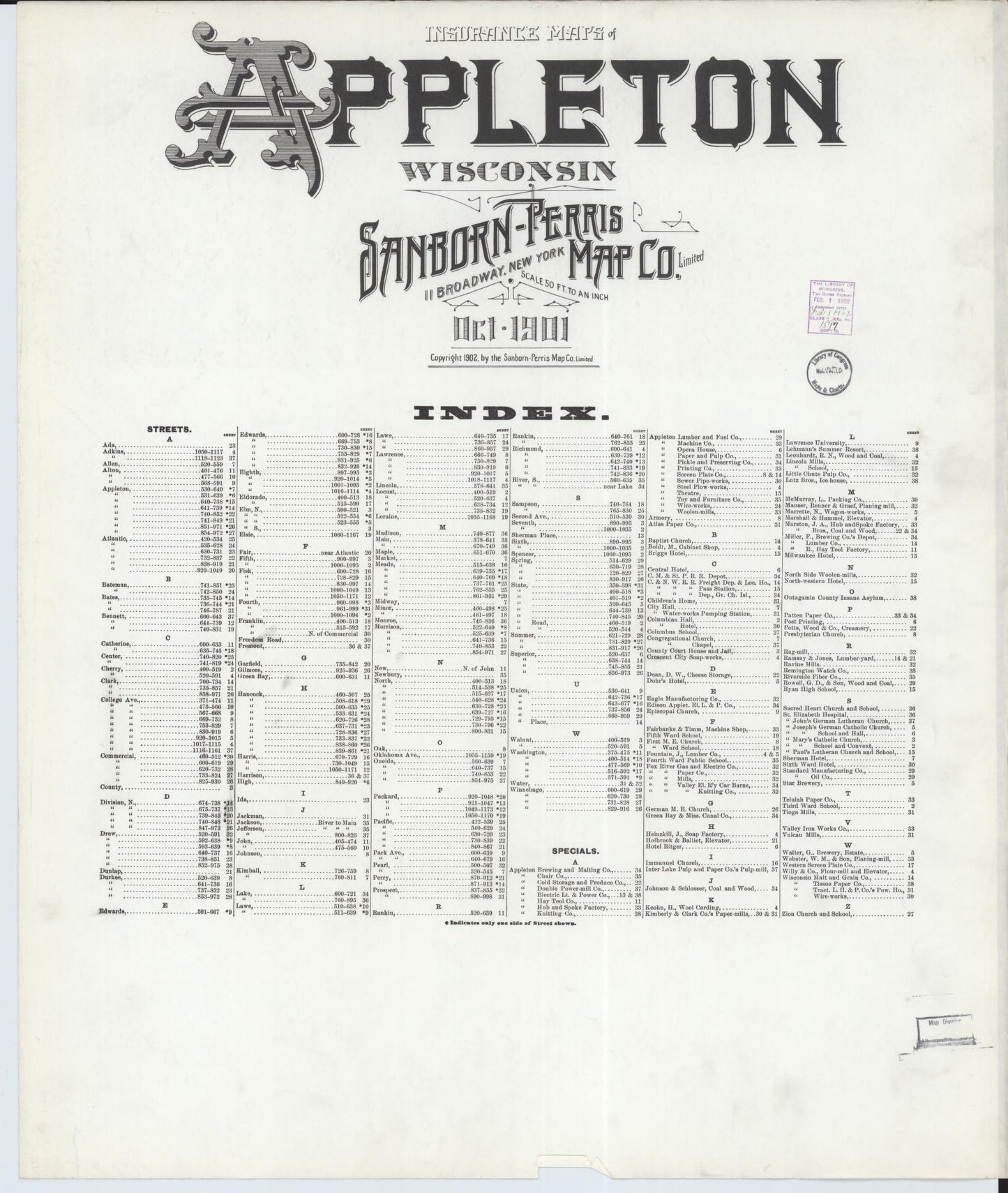 Appleton, Outagamie County, Wisconsin (1901) – Sanborn Fire Insurance Map – Map View
