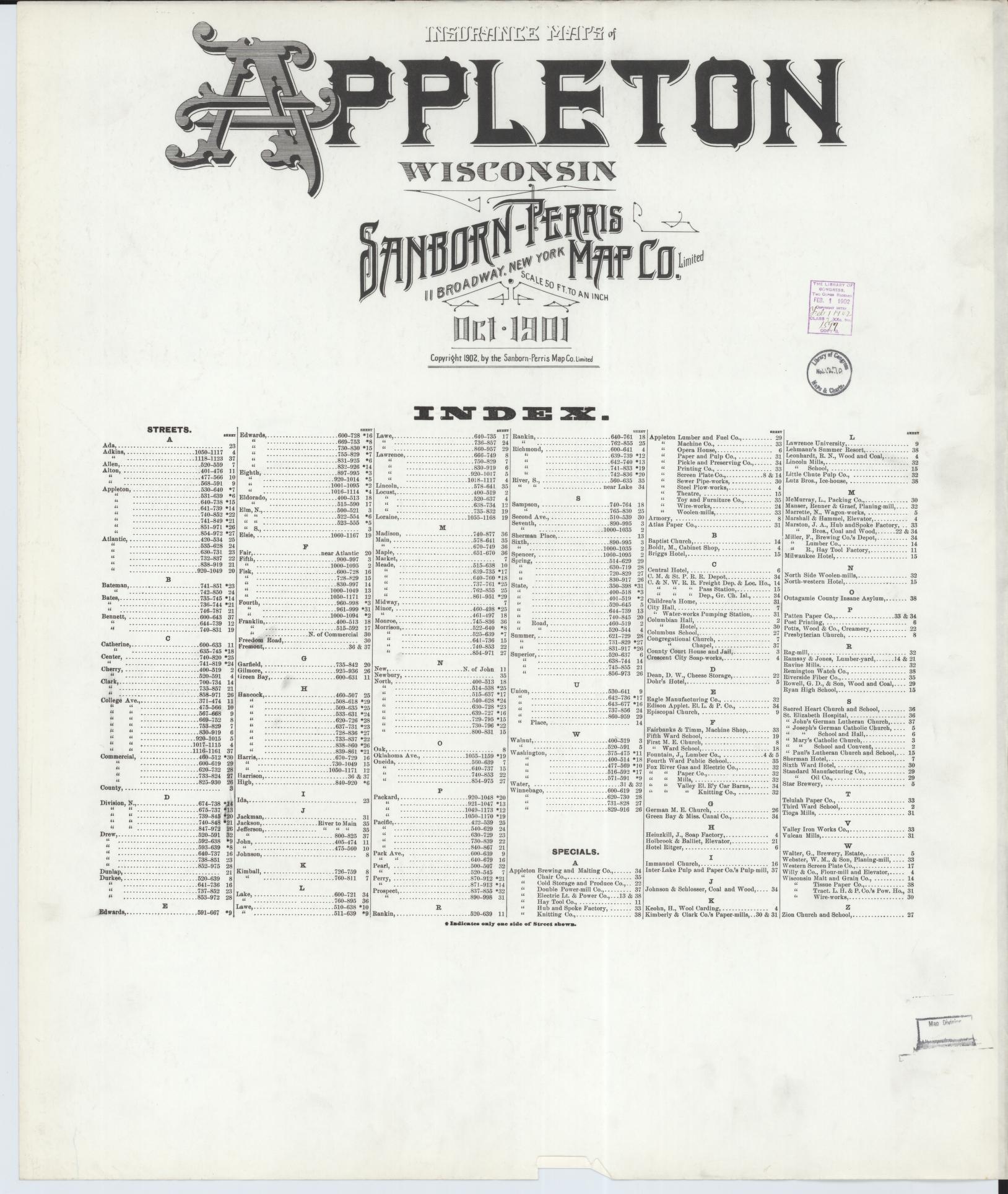Appleton, Outagamie County, Wisconsin (1901) – Sanborn Fire Insurance Map – Map View