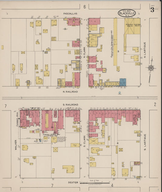 Sanborn Fire Insurance Map from Blackville, Barnwell County, South Carolina (1922), Sheet #0003 - Historic Sanborn Fire Insurance Map Print, vintage old map wall art, antique decor, genealogy gift, South Carolina South Carolina map